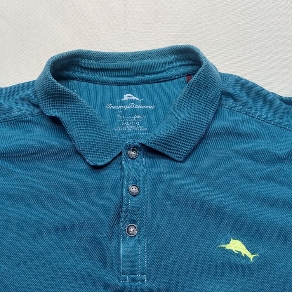 Tommy Bahama Mens XXL Teal Blue Supima Cotton Blend Emfielder Polo Shirt